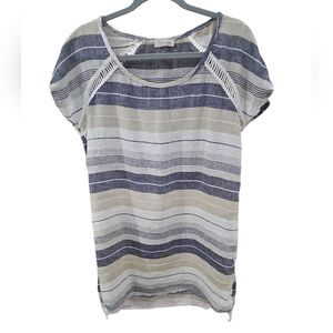 BELLAMBRA Blue, Gray &White Striped Linen Tunic..  Sz S   EUC